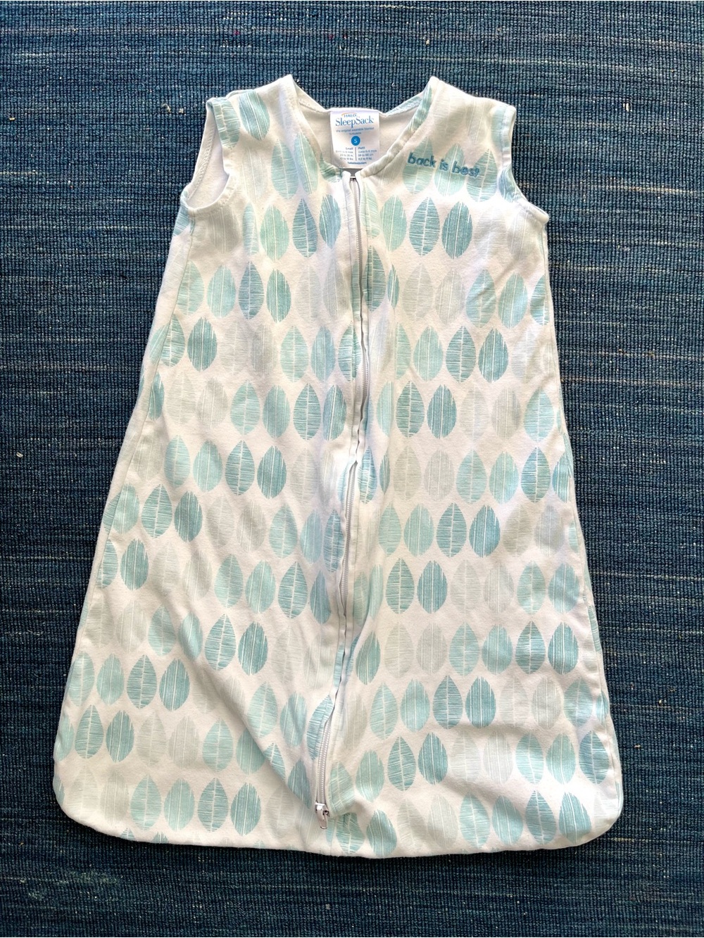 Halo Baby Sleep Sack in Blue Leaf Print - Size S (0-6 months)